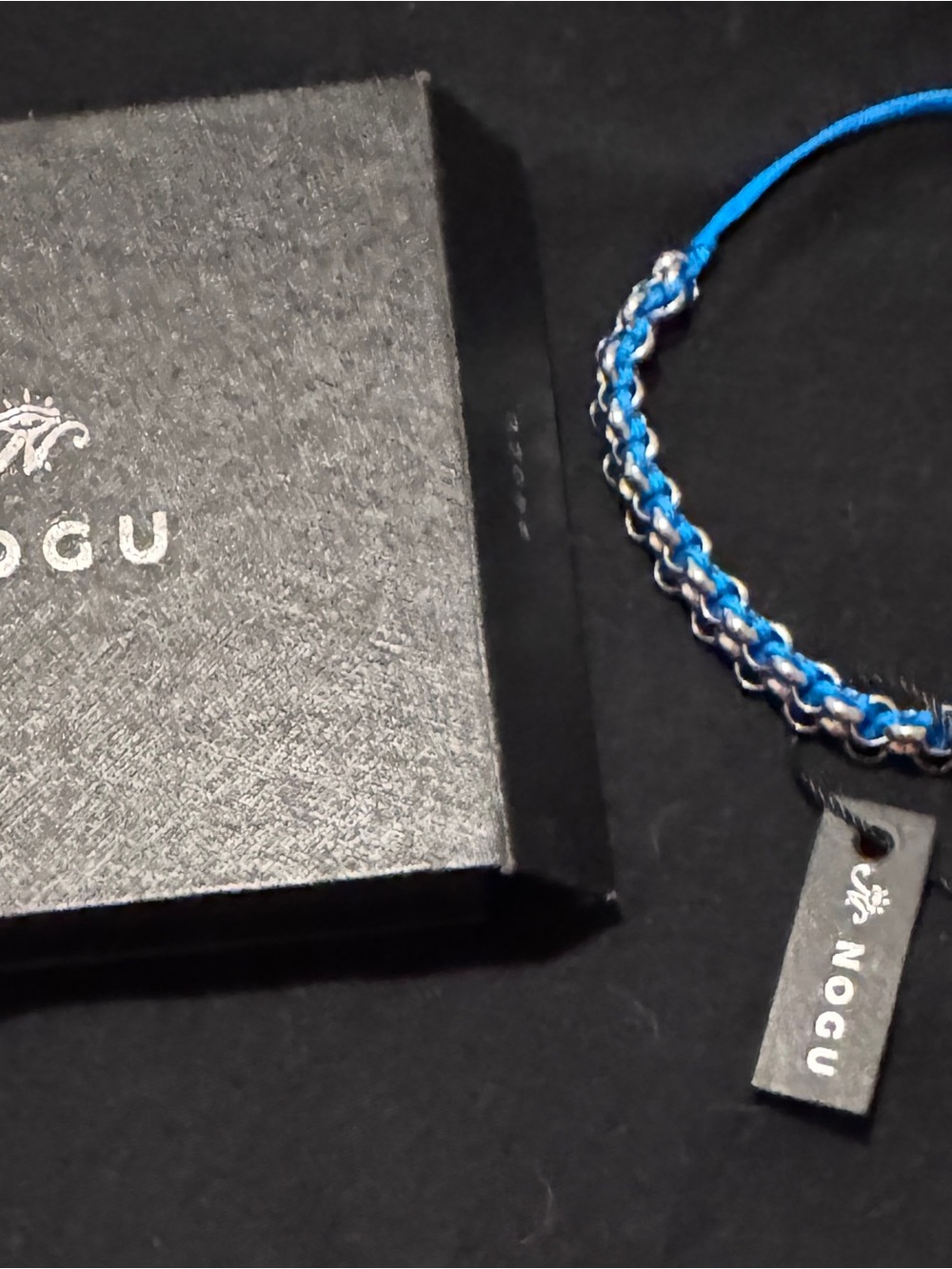 NOGU Blue Braided Sterling Silver Chain Bracelet Women's Jewelry w/ Black Box